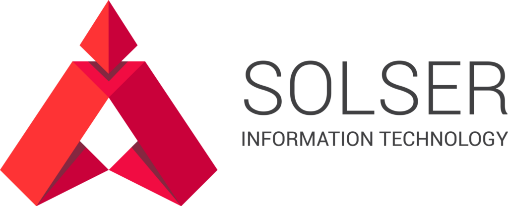 Logotipo horizontal de SolSer Information Technology en rojo y gris, consultoría en TI y desarrollo de software en Querétaro.