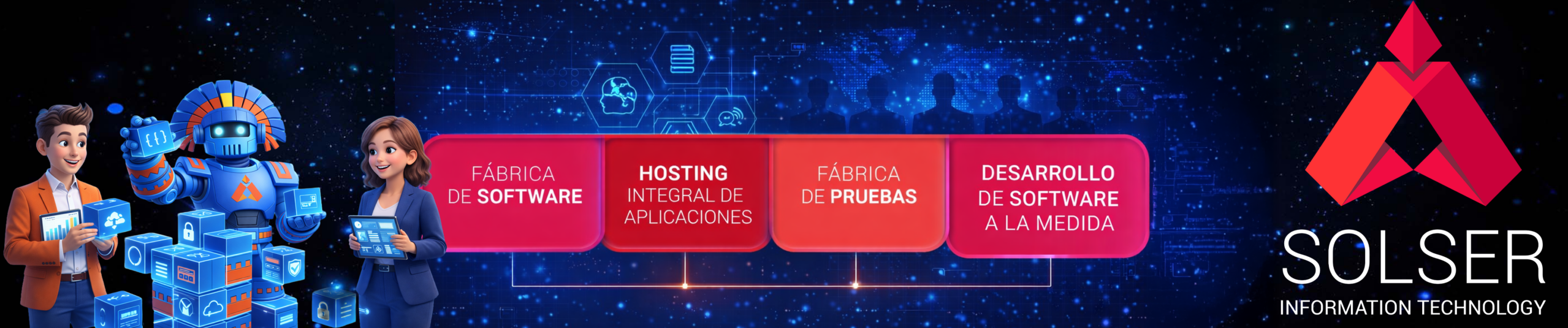 Servicios de desarrollo de software SolSer: fábrica de software, pruebas, hosting de aplicaciones y desarrollo a la medida