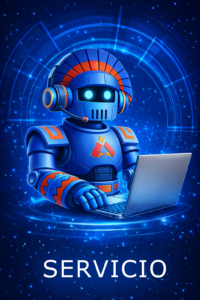 Servicio tecnológico en SolSer representado por asistente digital trabajando en soluciones de software empresarial